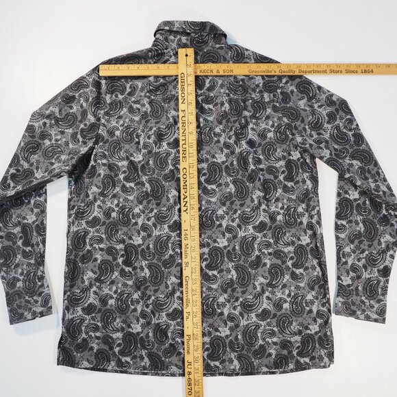 KingSize Shirt Mens LT Large Tall Black Gray Paisley Flip Cuff Preppy Minimalist - Picture 5 of 10